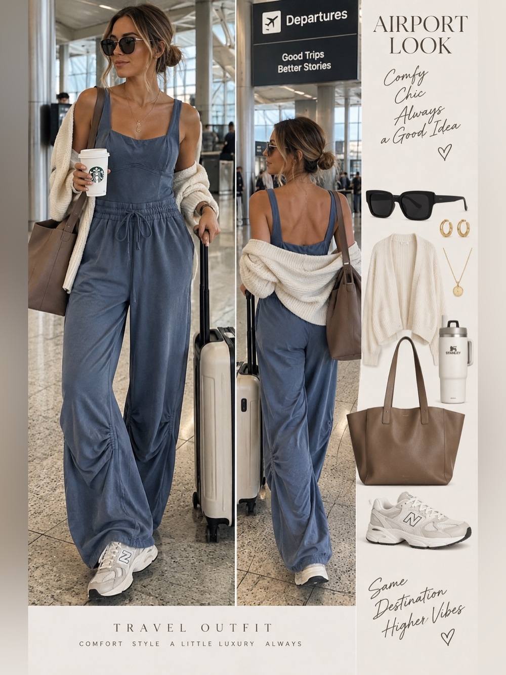 Free People FP Movement Blue Wide Leg Drawstring Jumpsuit Loungewear Comfy S